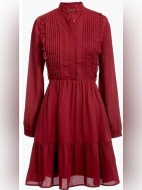 J. Crew Mercantile Burgundy Long-Sleeve Tiered Flounce Dress Preppy